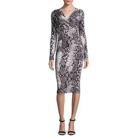 NWT David Meister 2 snake print Long Sleeve Faux Wrap Jersey Dress - Picture 1 of 16